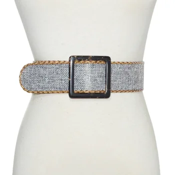 

2019 New Square buckle Dress Belt Women Casual Female Braided Strap Female Designer Woven Elastic Straw Wide Belts Gifts