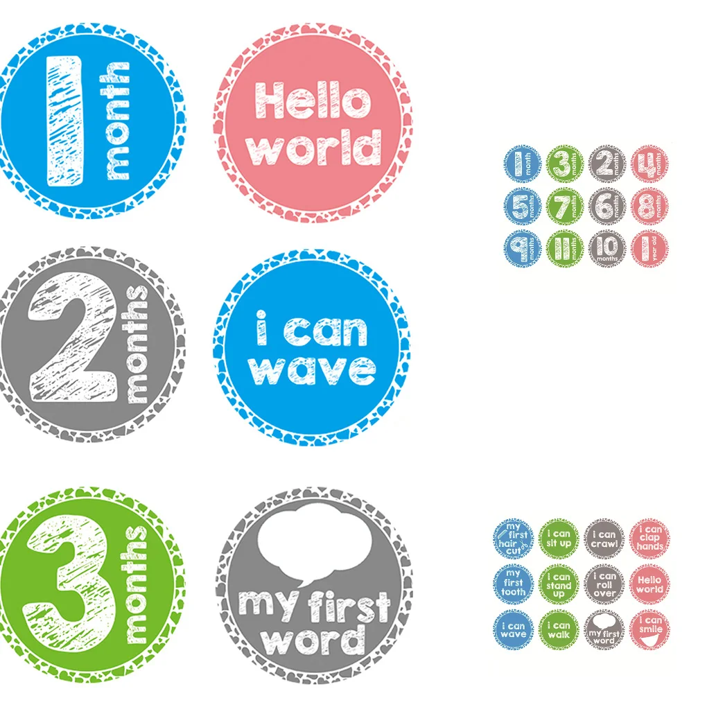 Brand New 12pcs/set Baby Monthly Stickers Milestone Cartoon Photograph Props Women Pregnant Month Decals | Игрушки и хобби