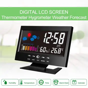 

Weather Station Car Thermometer LCD Color Screen Indoor Temperature Humidity Calendar wiith UBS Cable Alarm Clock