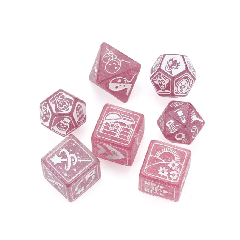 

7Pcs party story poly dice time dice polyhedron multi-faceted acrylic dice set dnd new dados poliedricos dadi da gioco 30A20