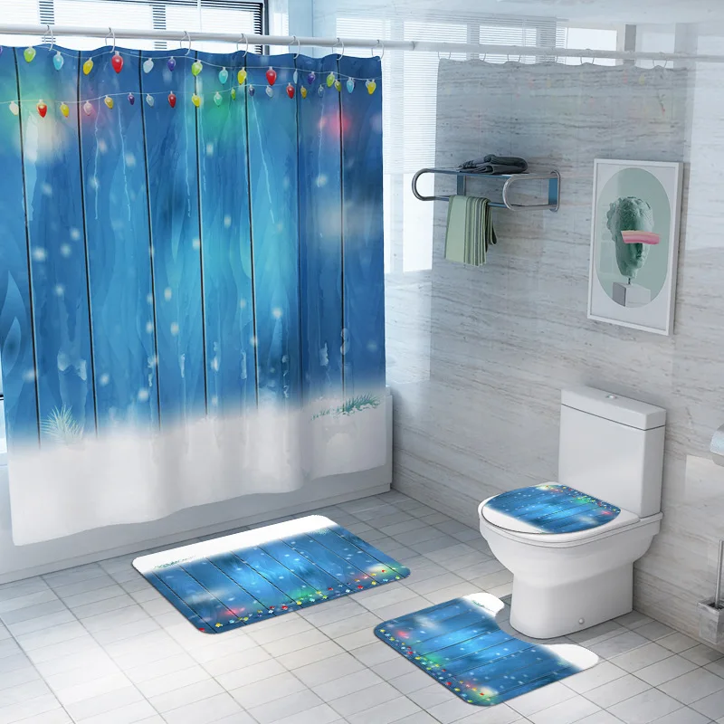 Zeegle Новогодний набор ковриков, Рождественская занавеска для душа с крючками, Противоскользящий коврик для туалета, ковер из полиэстера, подставка для коврика, крышка для унитаза - Цвет: SY02YL02