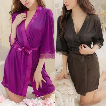 

Sexy Women Lingerie Nightwear Underwear Solid Lace G-string Babydoll Sleepwear Bath Robe