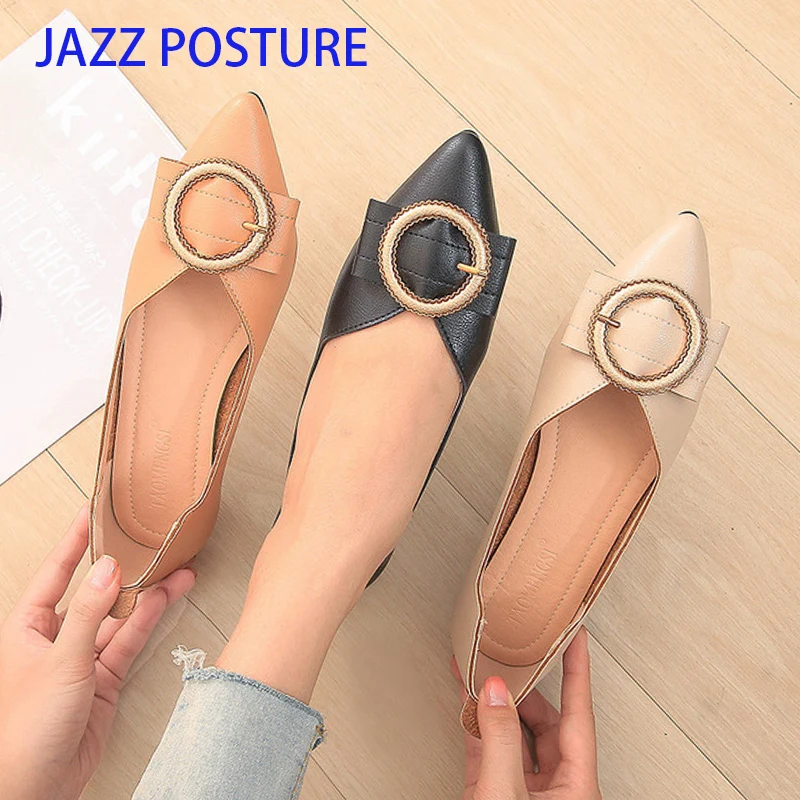 

2020 Spring Hot New Fashion Flats Sexy Pointed Toe Slip On Flat Heel All Match Princess Boat Shoes With Metal Buckle Z524