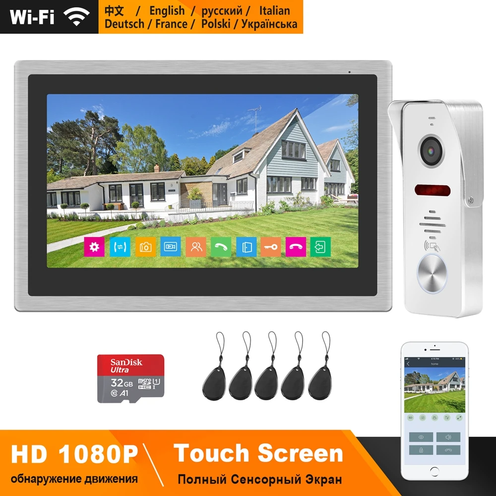  HomeFong Wireless Wifi Smart Video Door Phone Intercom System 10 inch Touch Screen HD 1080P Doorbel - 4000358454022