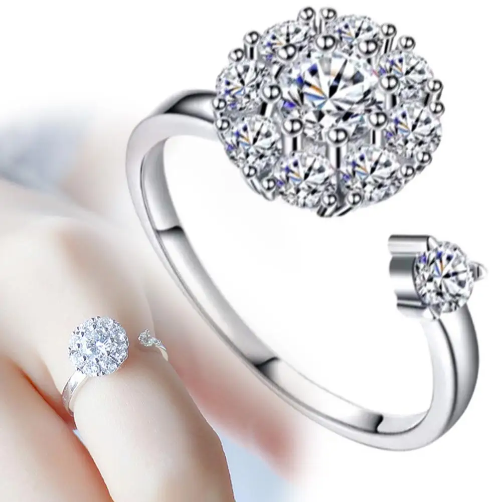

Women Fashion Rhinestone Inlaid Rotating Open Finger Ring Party Jewelry Gift