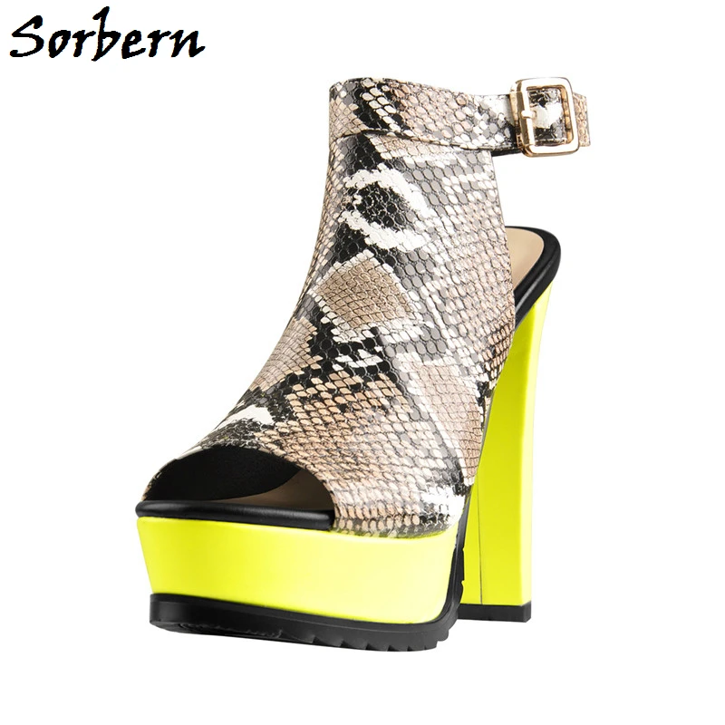 

Sorbern Snake Women Shoes Sling Backs Summer Shoes Block High Heels Rubber Sole Ankle Straps Retro Shoes Big Size Custom Colors