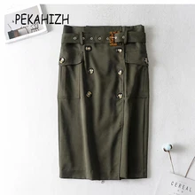 Осенняя элегантная Бохо Женская юбка kawaii зеленая юбка Сексуальная уличная двухрядная хлопковая юбка на пуговицах