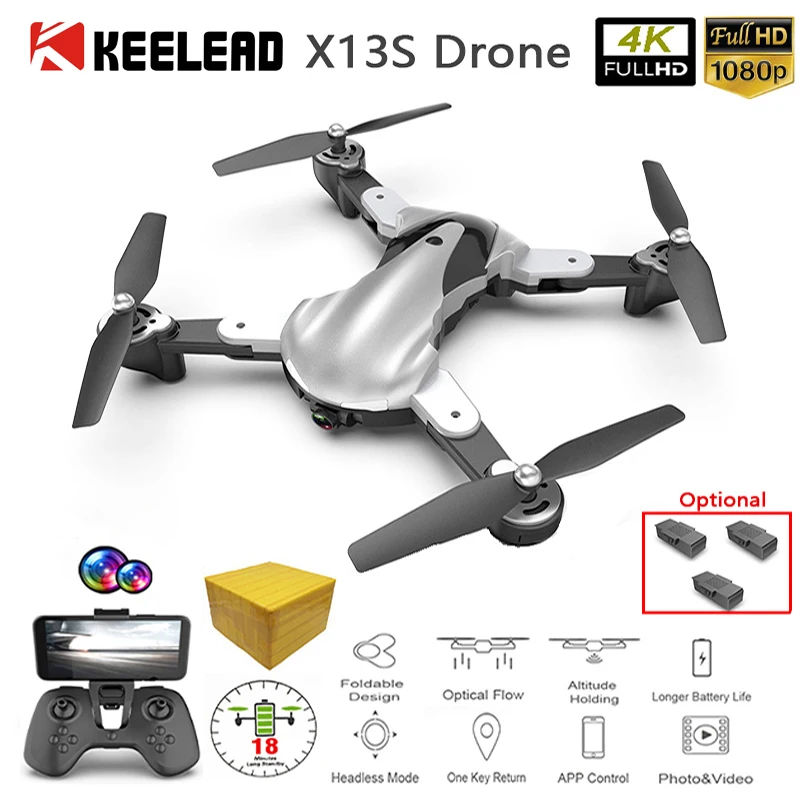 KEELEAD X13S Дрон 4K wifi FPV камера Дрон 1080P HD Двойная камера оптический поток складной RC Квадрокоптер селфи Дрон VS SG106 M69G