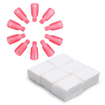 

10pcs Plastic Nail Art Soak Off Cap Clip Wrap TooL UV Gel Polish Remover + 400pcs Nail Wipes Bath Manicure Gel 100% Cotton