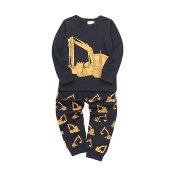 

Baby Kids Boys Cartoon Outfits Excavator Print Outfits Set Long Sleeve Blouse Tops+Pants Sleepwear Pajamas