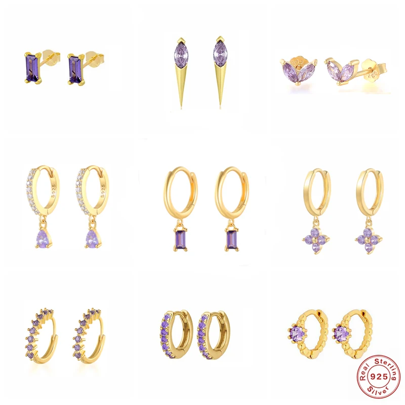 Stud Earring Jewerly Piercing Pendientes Korean Purple S925-Sterling-Silver Romantic