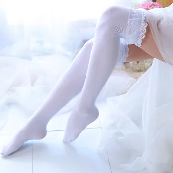 

Fashion Classic Women High Over Knee Socks 2019 Thigh High Stockings Female Opaque Big Lace Sexy Student Black Long Sock (SO16)