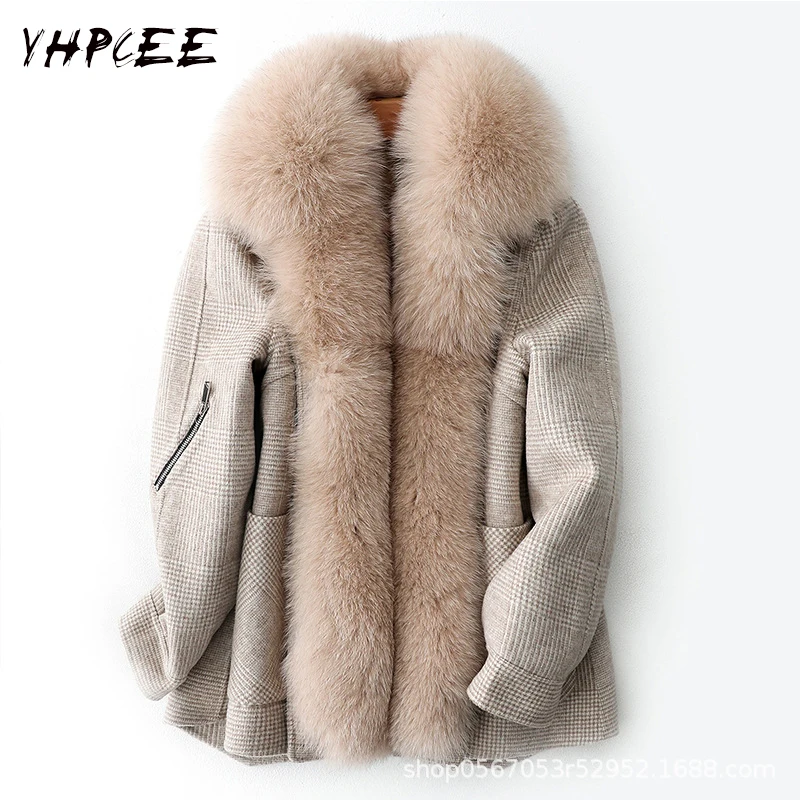 2018 шерстяная куртка с лисьим меховым воротником кроличьим мехом внутренний