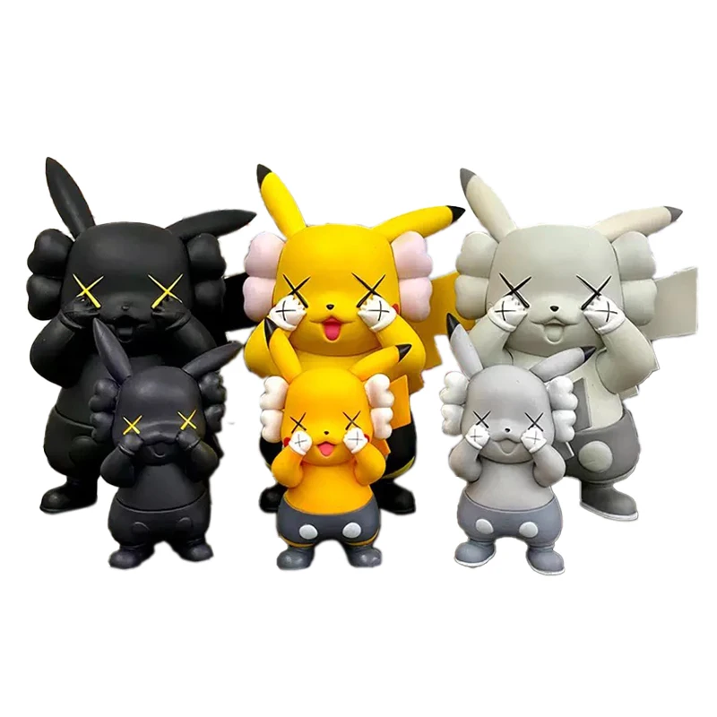 POKEMON X KAWS 10cm+18cm PVC Anime Figure Kawaii Pikachu Room Decor Children Toys Trendy Collection Doll Model Christmas Gift |