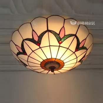 

12inch tiffany style LED round glass ceiling lamp bedroom living room lamp