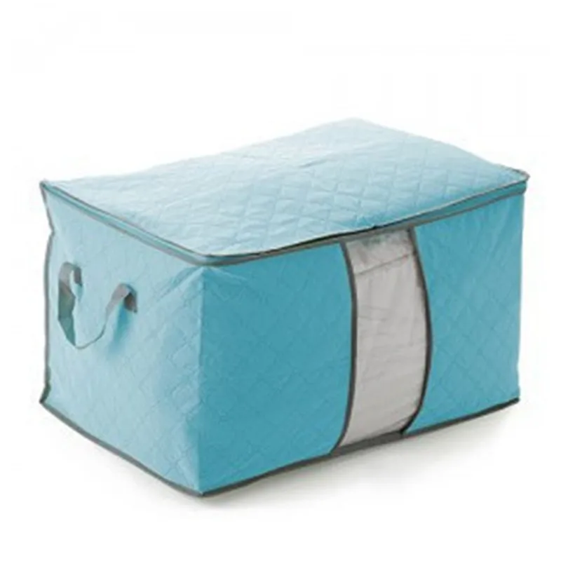 60x42x36cm Blue Non Woven Fabric Folding Storage Box Dirty Clothes Collecting Case With Zipper For Toys Quilt Storage Box Clear Window Organizer - Цвет: 60x42x36cm Blue
