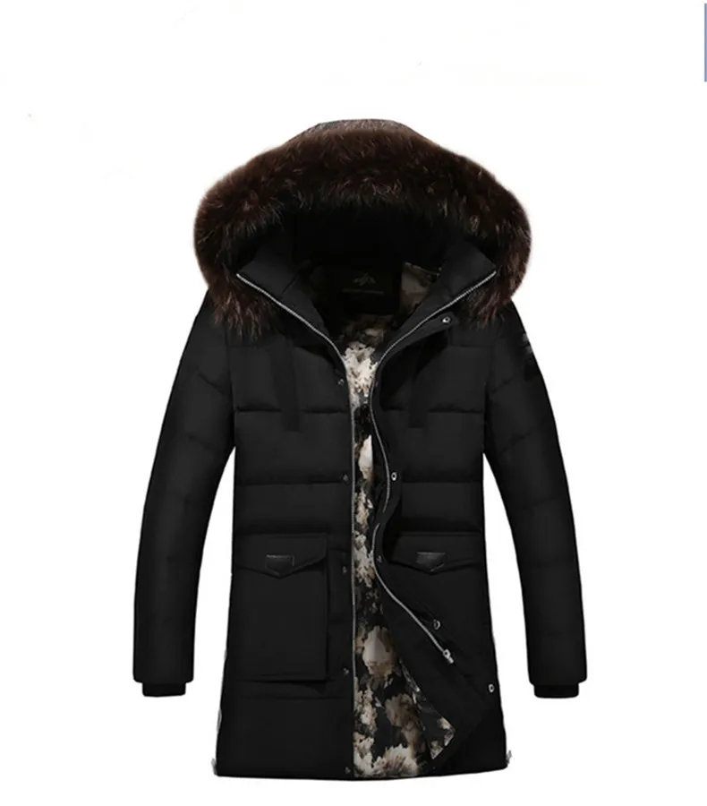 Новинка, зимняя куртка с большим меховым воротником, Мужская одежда, повседневные тонкие толстые теплые мужские пальто с капюшоном, длинные пальто, мужская одежда