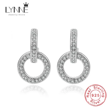 New 925 Sterling Silver Fashion Exquisite Round Rhinestone Drop Earrings Punk Rock Arch Bridge Pendant Ear Stud Women Jewelry