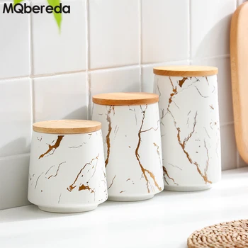 

New High Quality Covered Sealed Ceramic Marble Tank Storage Bottle Dry Fruit and Grains Snack Tea Cans Honey Jar with Lid