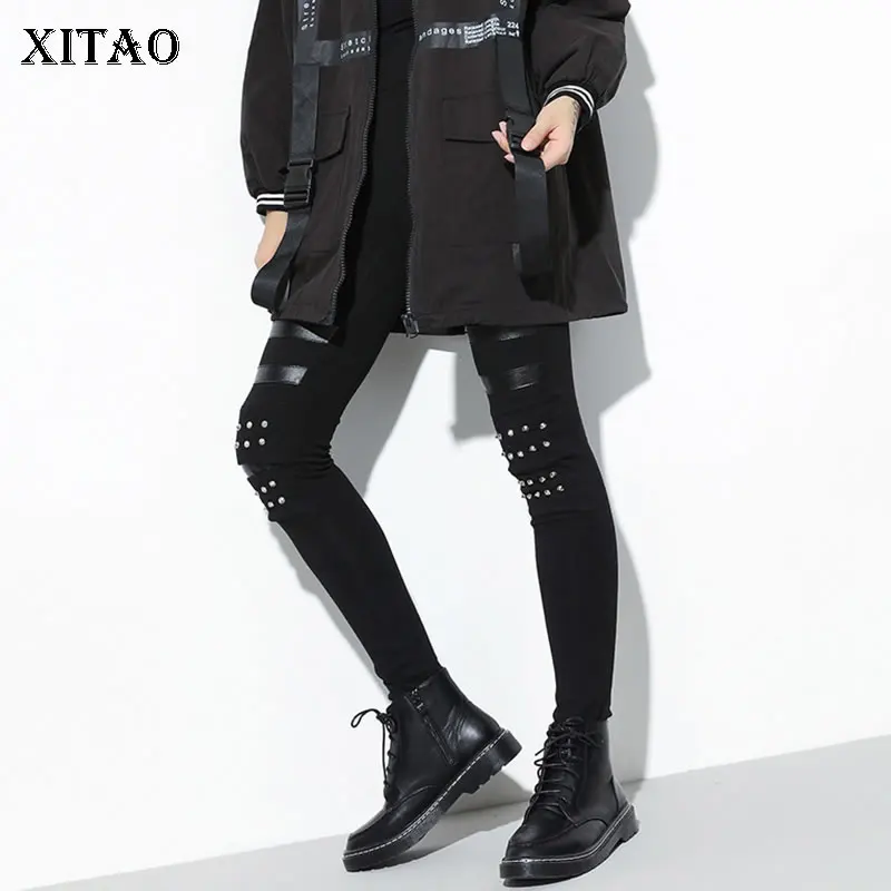 

XITAO Rivet Sheath Slim Black Leggings Women Fashion New 2019 Autumn Elegant Small Fresh Casual Ankle Length Leggings WLD2616
