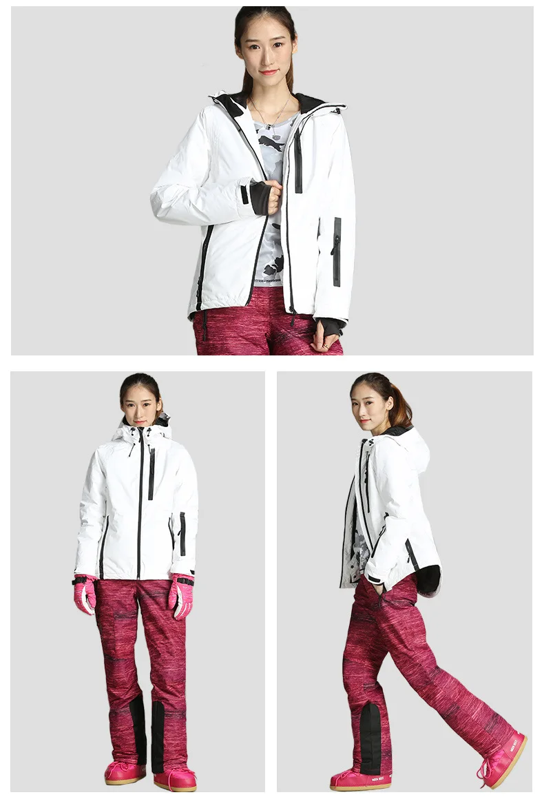 Outdoor women's ski jacket suit windproof, waterproof, breathable, sealed rubber snowboard, double board, warm and wear-resistan