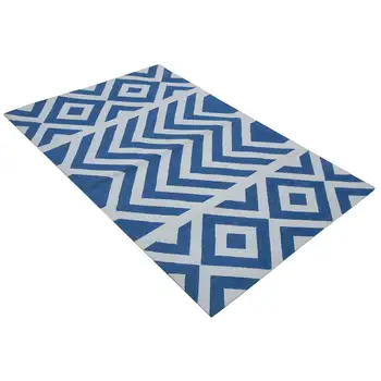 

110x165 Cm Blue Handmade Dhurrie Rug-4x5 Ft