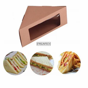 

500PCS Kraft Paper Triangle Sandwich Boxes with Window Display Food Packaging Takeaway Boxes for Bakery Catering Restaurant