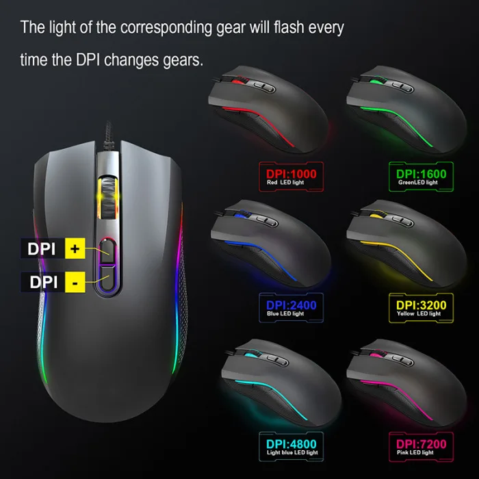 Светящаяся игровая мышь Проводная USB оптическая компьютерная мышь 7 программируемых клавиш UY8