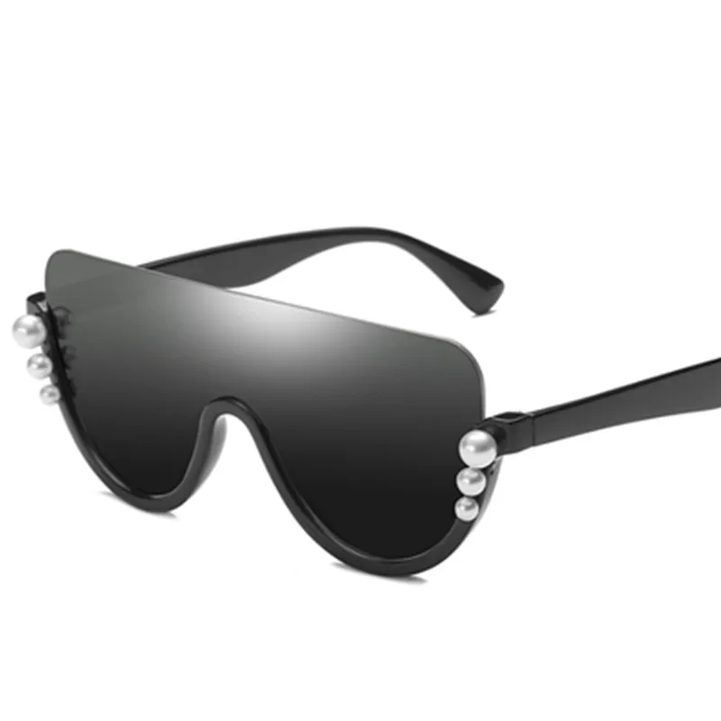 RBRARE, женские солнцезащитные очки без оправы,, Роскошные, с жемчугом, Oculos De Sol Feminino, фирменный дизайн, Винтажные Солнцезащитные очки, женские, зеркальные - Цвет линз: Black Gray
