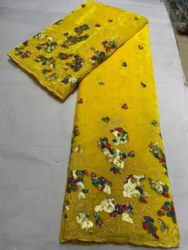 

Latest Nigerian Velvet Lace Fabric With Sequins 2020 High Quality Lace African Lace Fabric yellow Sequin Embroidered Velvet Lace