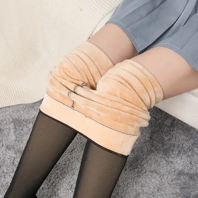 fleece leggings 2020 Women Fashion Plus Size 250G-500G 40KG-85KG New Legs Fake Translucent Warm Fleece Soft Leggings Thick Stretchy For girl spanx faux leather leggings