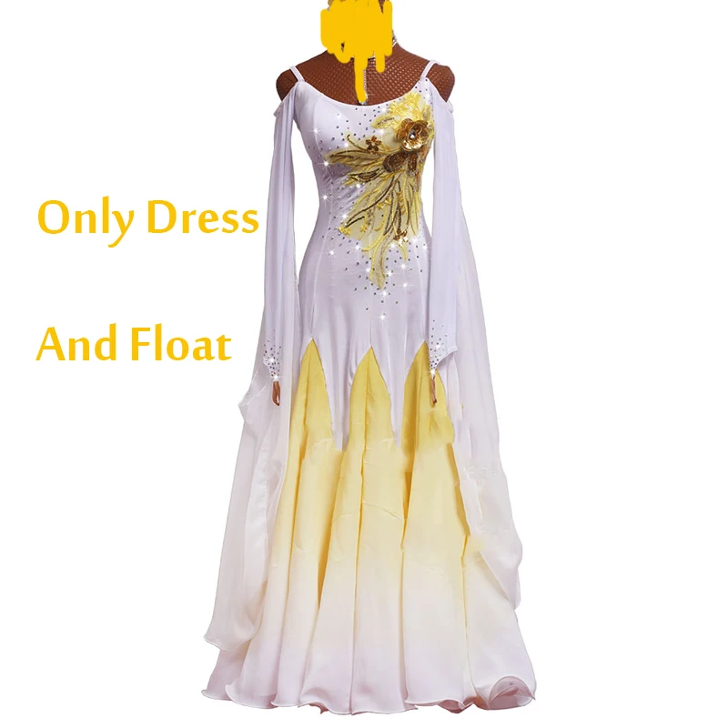 Бальные платья стандартное платье с длинными рукавами белое Вальс платье Танго бальный для сценического выступления танцевальное платье для соревнований BL2683 - Цвет: Dress And Float
