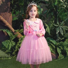 Осеннее платье Анны и Эльзы для девочек, платье с длинными рукавами и круглым отложным воротником для девочек Детские вечерние платья принцессы Эльзы, одежда для маленьких девочек, Vestidos