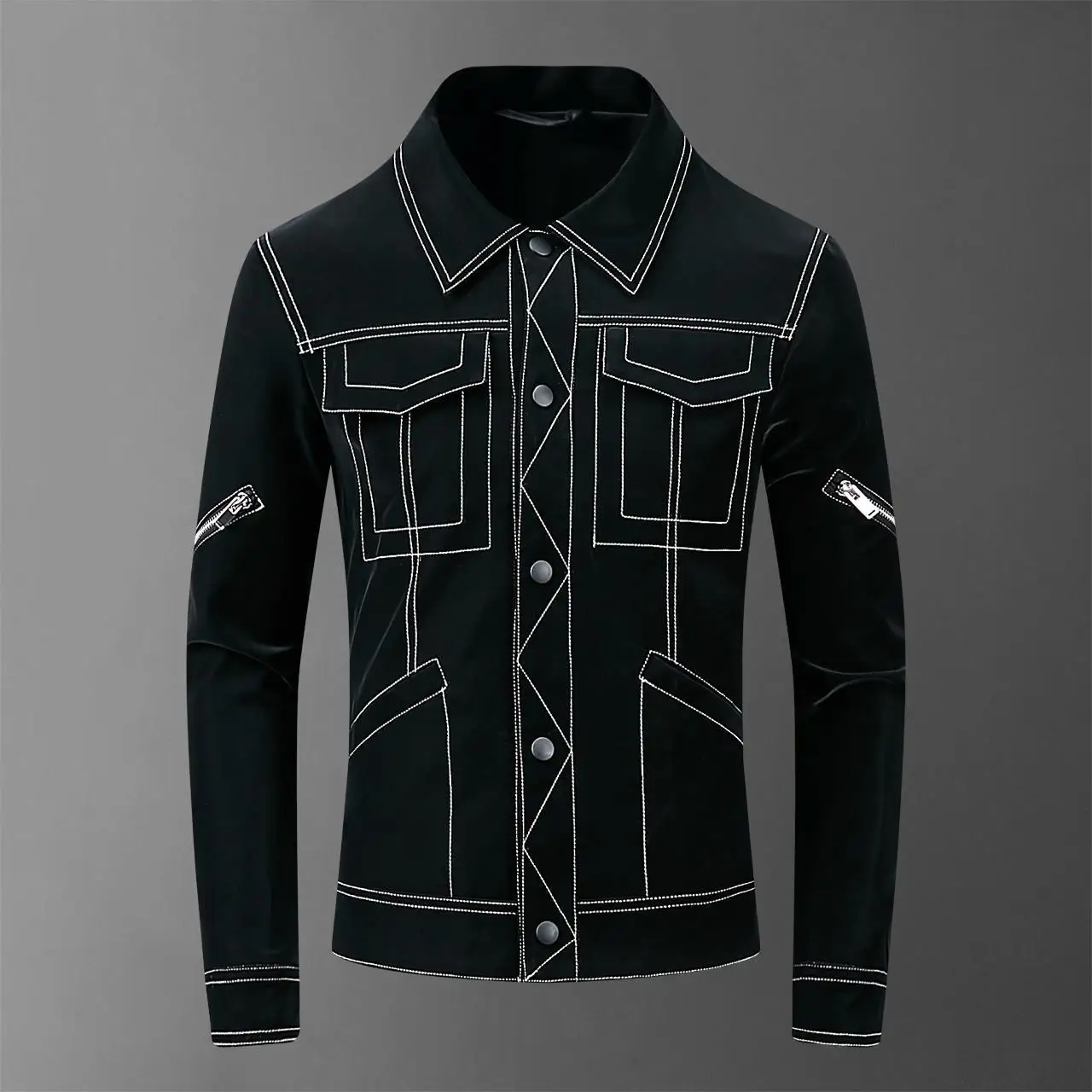 

Western Style Popular Brand New Style 2019 Autumn Men Casual Velvet Leather Jacket Coat-Style Pocket Fold-down Collar Leather Co