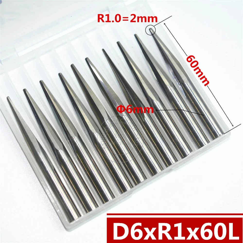 

6mm*R1.0*60L,CNC carbide wood End Mill,woodworking insert router bit,Taper ball nose end milling cutter,deep relief,pvc