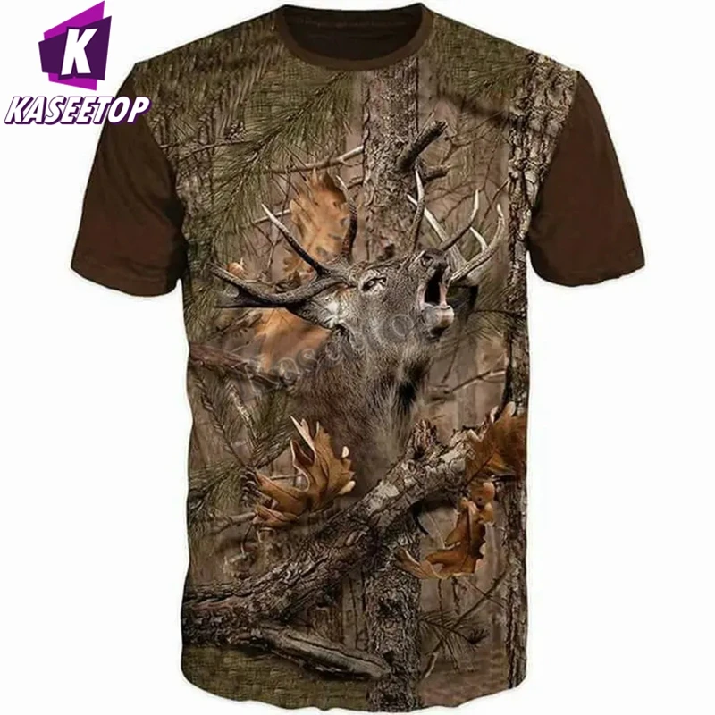

Kaseetop Summer Hunting Deer Sport 3D Print T Shirt Men Hunting Deer Camouflage Tshirt Harajuku Short Sleeve Funny Tops Tee T34