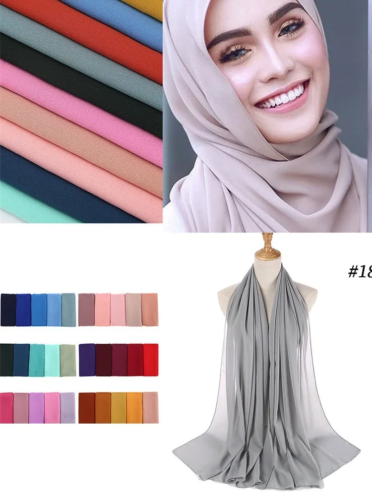 Женский шифоновый шарф, хиджаб, шаль на голову, мусульманские хиджабы, простые мягкие удобные шарфы