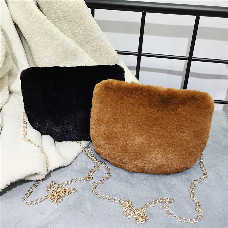 

Winter Cute Plush Bag 2018 New Style Fashion Korean-style Versatile Fashion Chain Shoulder Bag Plush Adorable Ladies' Bag