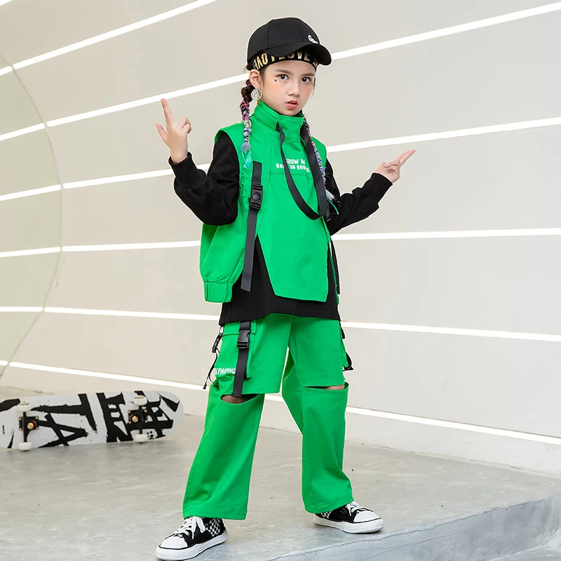 Kids Festival Hip Hop dancing Clothing Sweatshirt High Neck Vest Tactical Cargo Pants Girl Boy Jazz Dance Costume Clothes wear