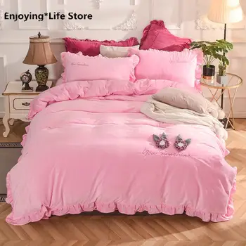 

Flannel Bedding set Winter Crystal velvet Warm Fleece double-sided thick Sheets quilt cover Duvet cover set Queen King size