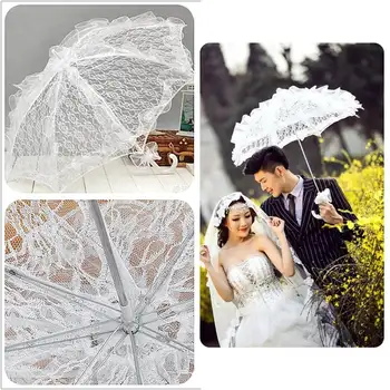 

Elegant Lace Umbrella Cotton Embroidery Ivory Batten burg Lace Parasol Umbrella Wedding Umbrella