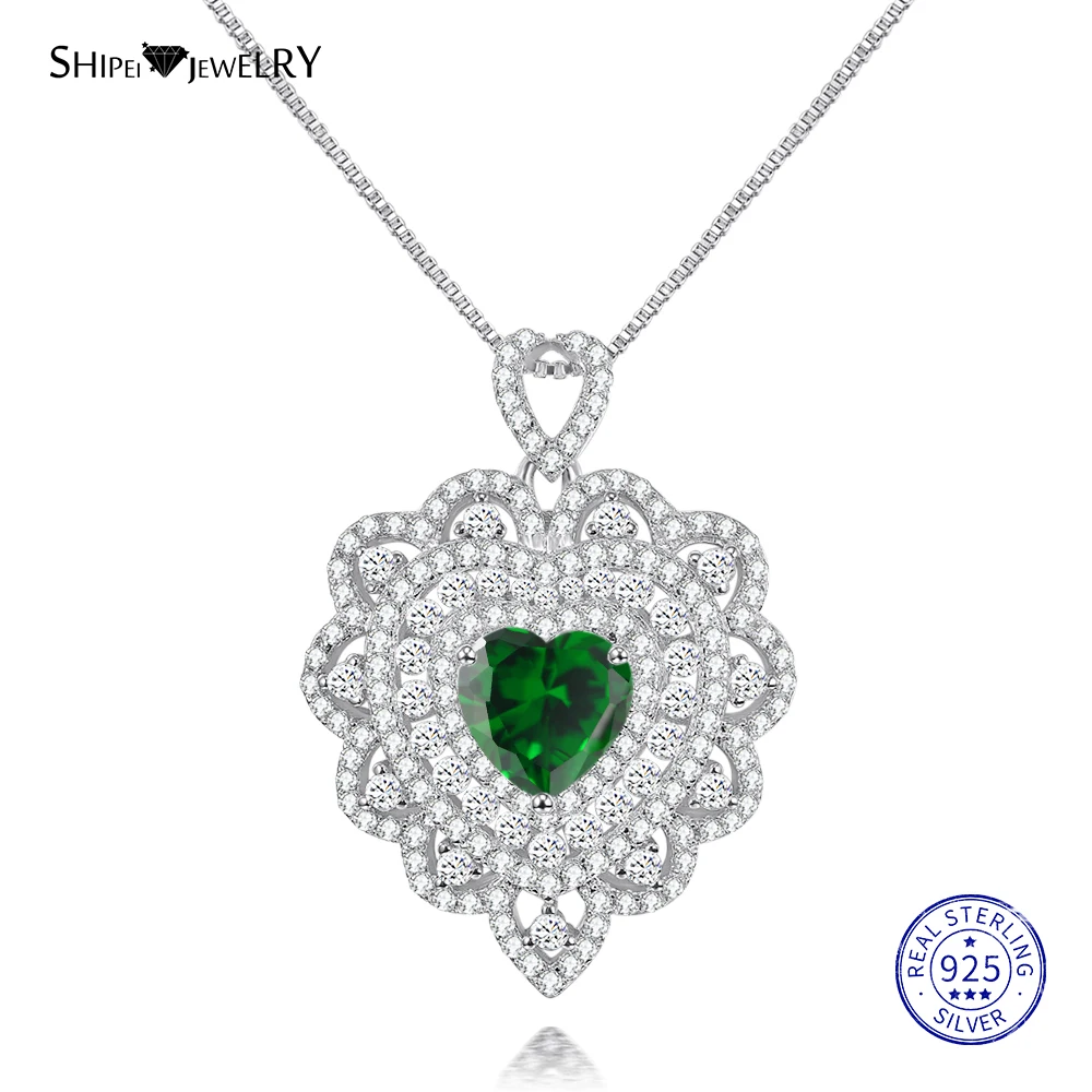 Shipei 925 пробы Серебряное ювелирное изделие розовое золото Белое золото сапфир сердце кулон ожерелье для женщин Подарок на годовщину