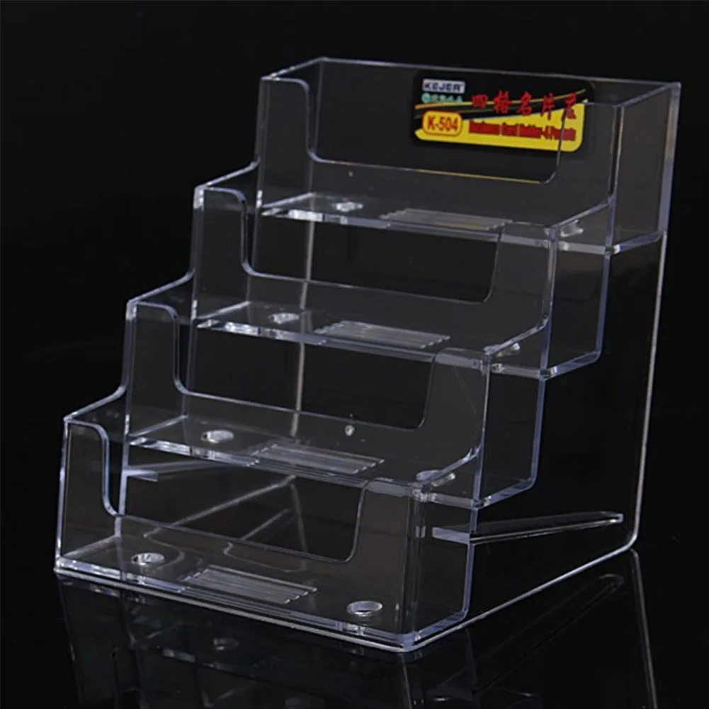 

4 Pockets Clear Acrylic Stand Display Table Desktop Business Card Holder Stand Box for Office Table Desk School