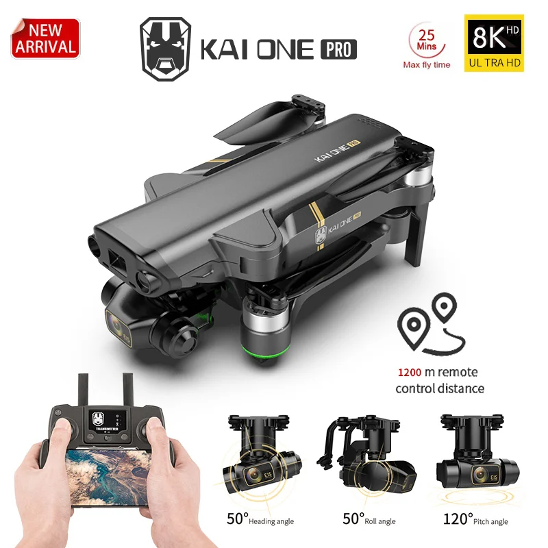 Дрон KAI ONE Pro радиус 1 2км 2 камеры основная 8K HD на трёхосевом подвесе со