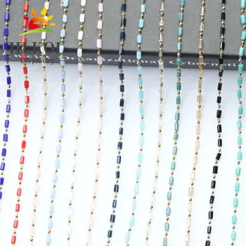 

1M Handmade Gold Wire Chain Long cylinder stone Beads for Necklaces Bracelets Anklet Making DIY Jewelry Findings