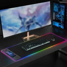 Alfombrilla de ratón RGB grande para escritorio, alfombrilla de ratón inalámbrica de gran tamaño con carga de 15W, para mesa de oficina, teclado, alfombrilla de ratón para PC y portátil