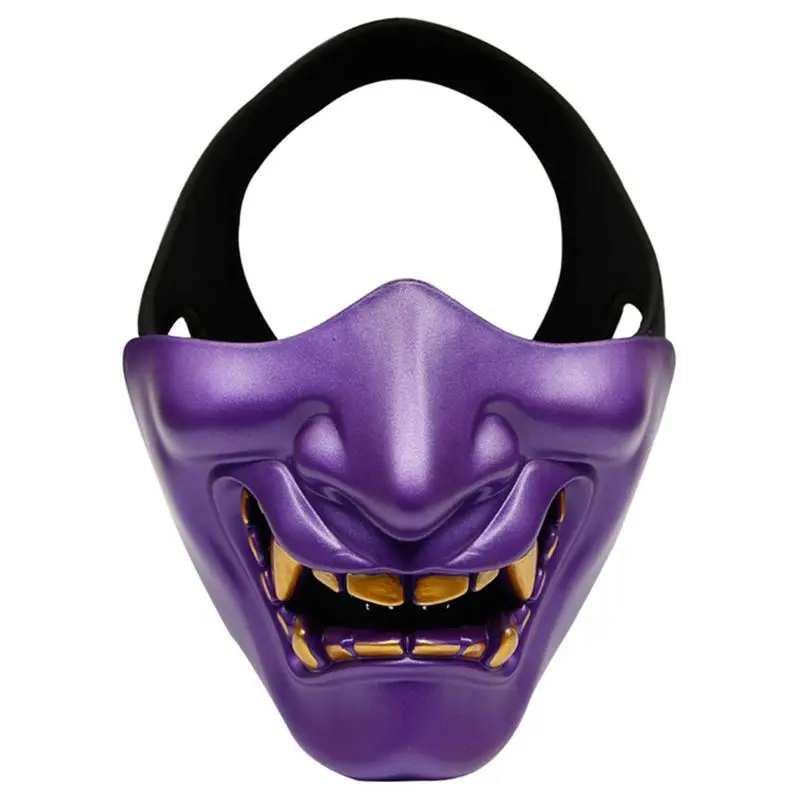 Purple Половина косплей с маской для Лица Кабуки самурайский дьявол тактические Хэллоуин вечерние фестиваль выпускного вечера COS дьявол Ужасы лицо Q1FD - Цвет: Purple
