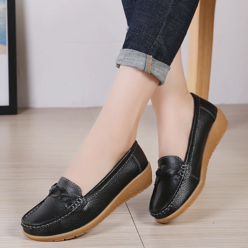 Women Genuine Leather Loafers Ballet Flats Spring Moccasins Casual Ballerina Sneakers