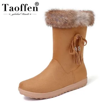 

Taoffen Women Winter Warm Ankle Boots Plush Fur Flats Round Toe Zipper Short Boots Daily Casual Tassels Shoes Women Size 35-43