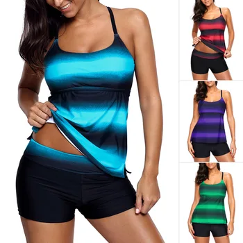 

Two Piece Swimsuit Gradient Striped Swimsuit Women's European and American Low Waist Strap Conservative Two-Piece Split Swimsuit
